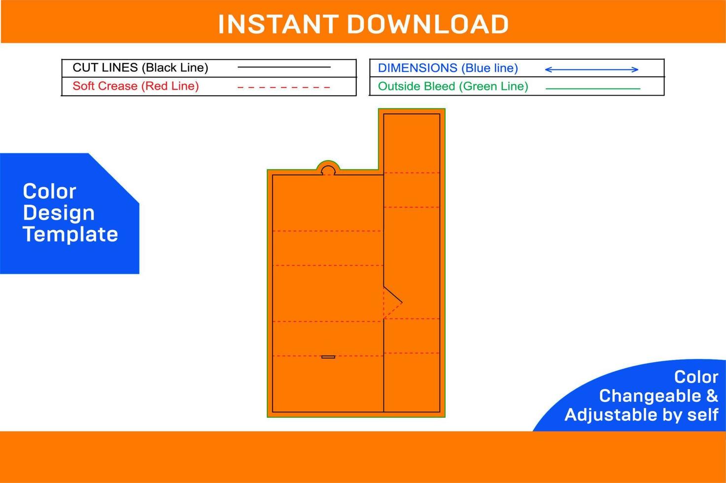 Corrugated box without glue use, Dieline template and 3D box design Color Design Template vector