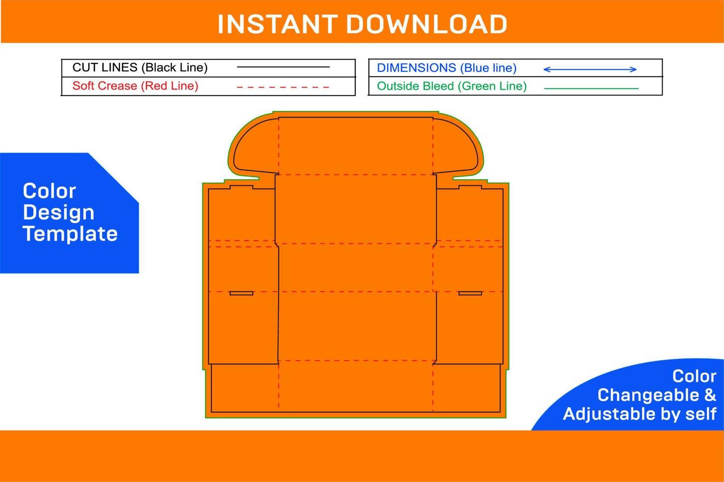 Mailer Shipping Box, corrugated Indestructo box dieline template and 3D box Color Design Template vector