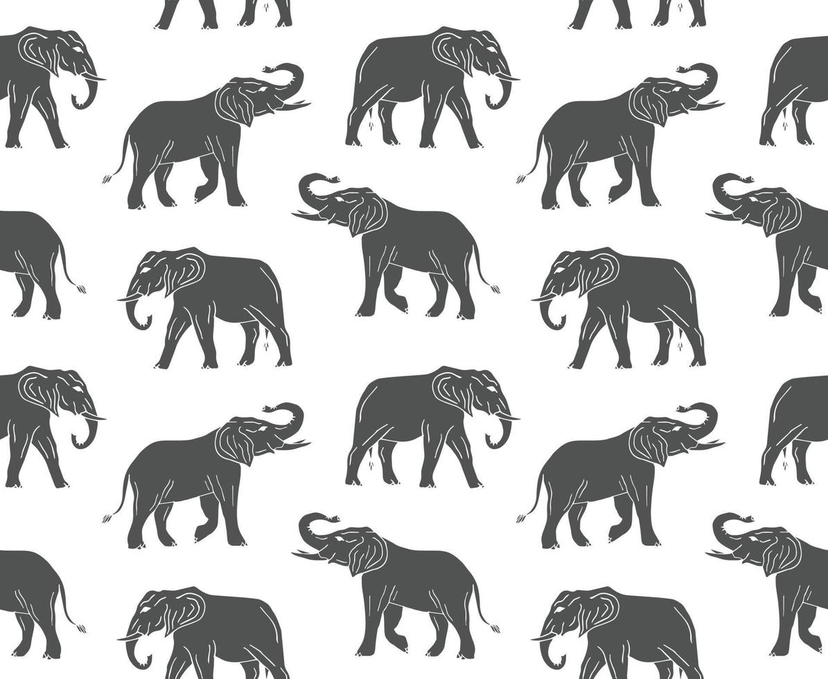 Vector seamless pattern of hand drawn elephant