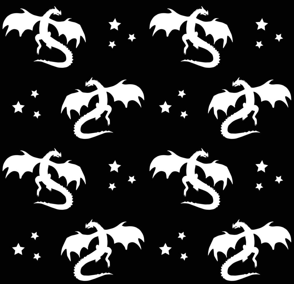 Seamless pattern of hand drawn dragon silhouette vector