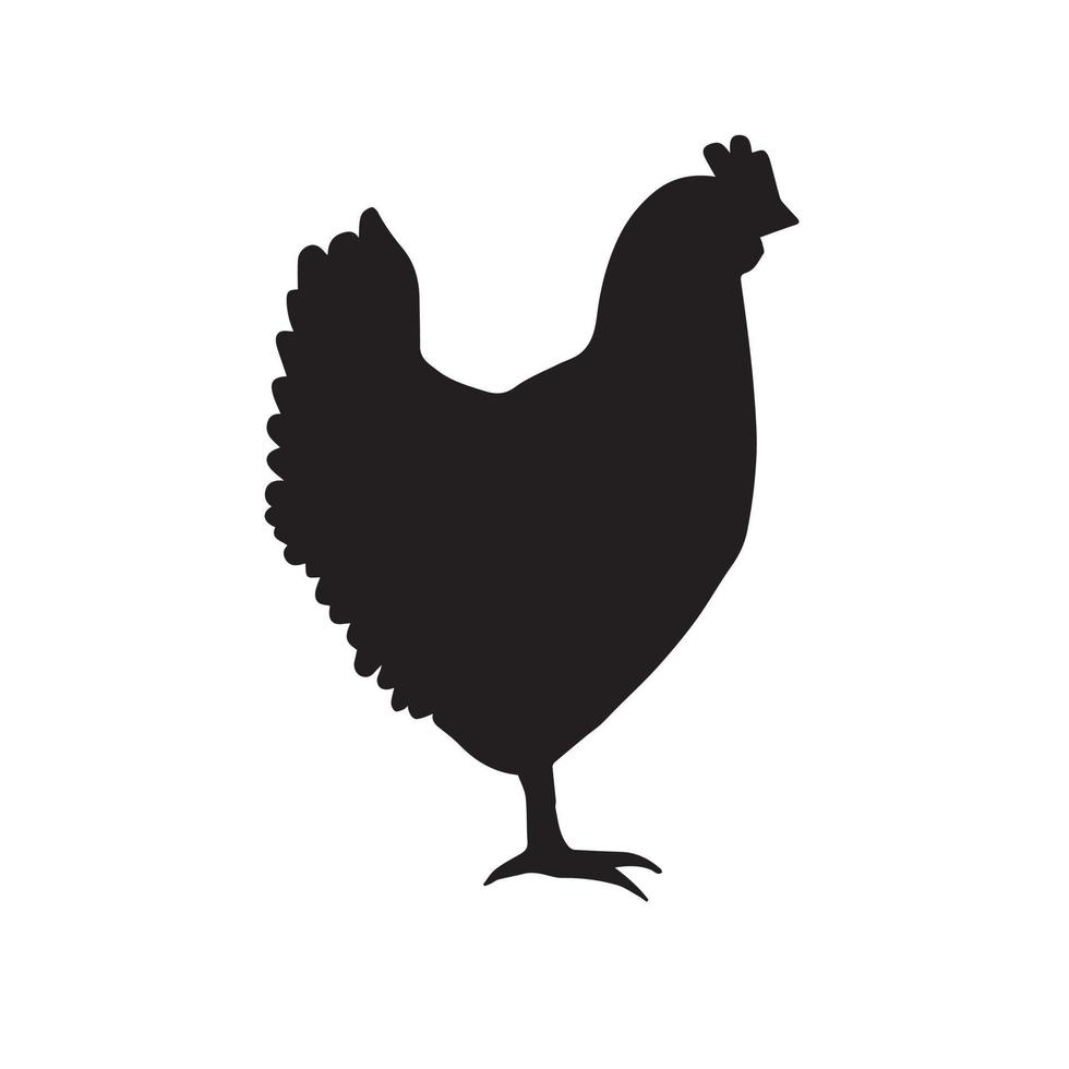 Vector hand drawn flat chicken hen silhouette