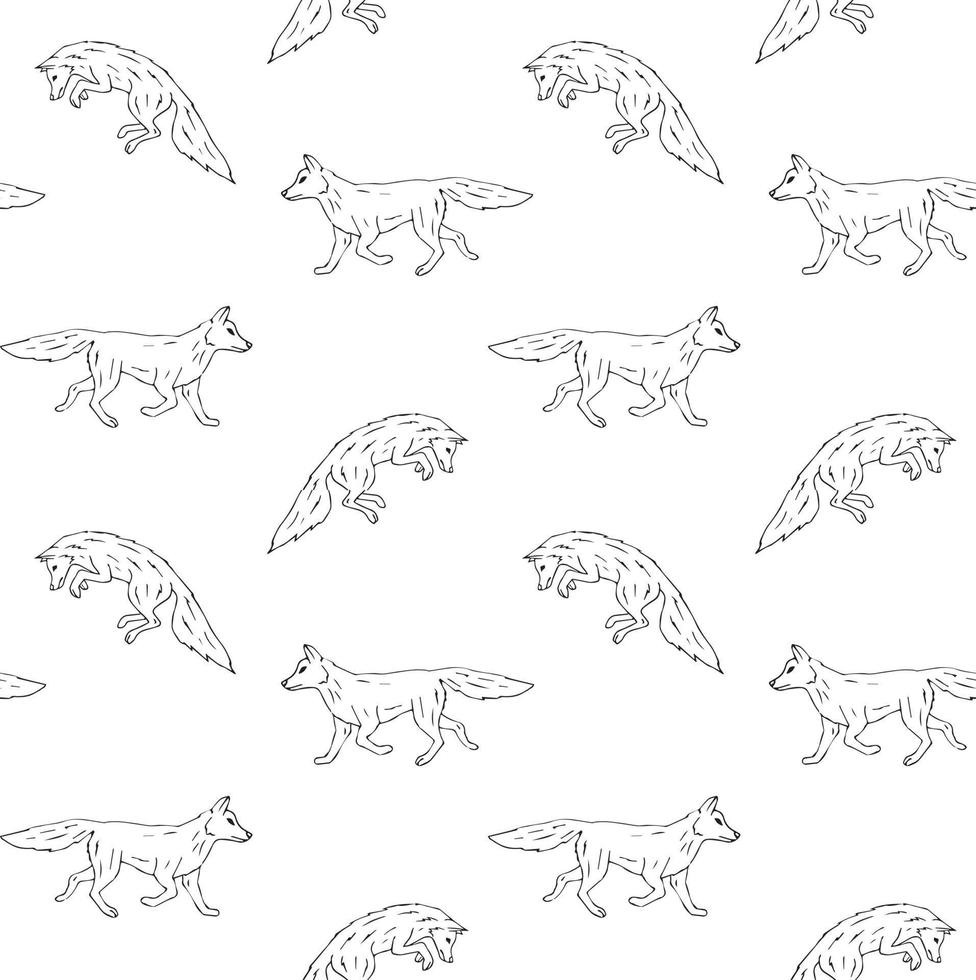 Vector seamless pattern of doodle fox