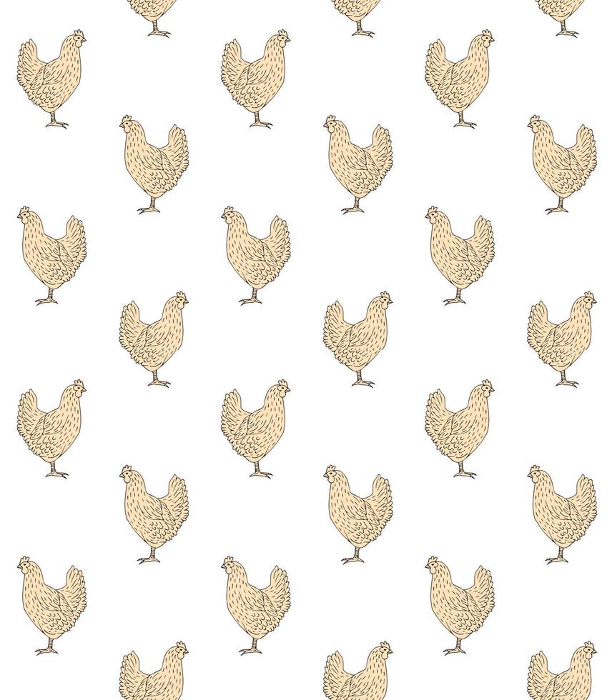 Vector seamless pattern of hand drawn chicken hen