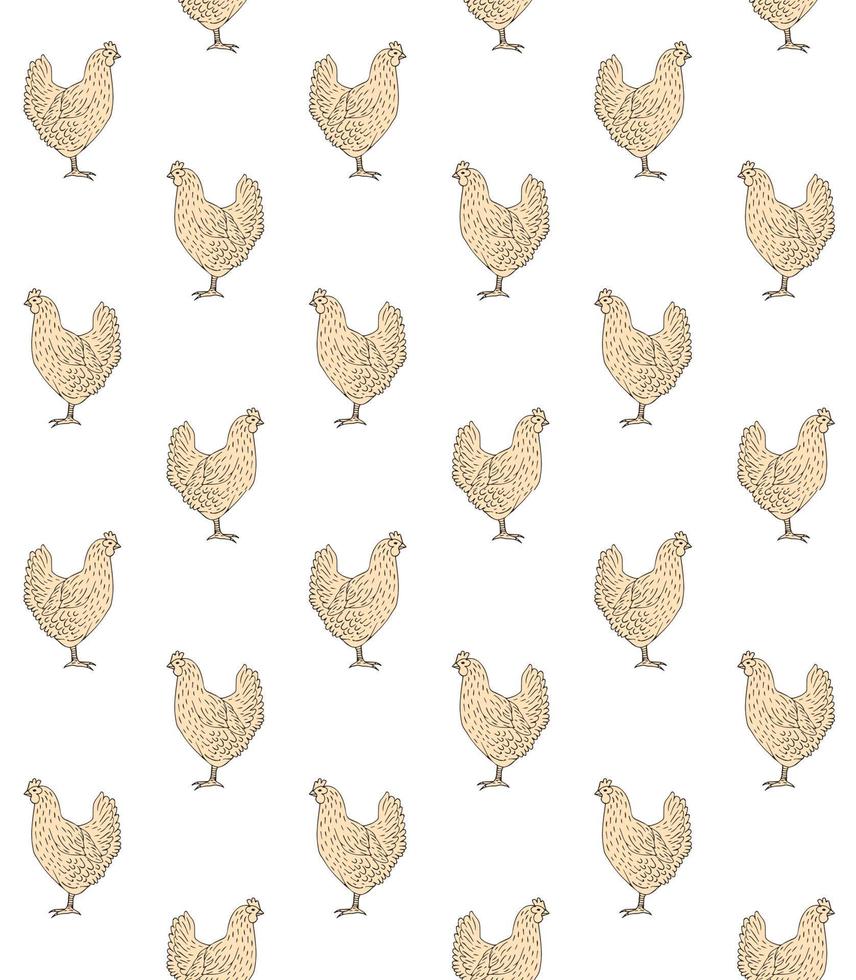 Vector seamless pattern of hand drawn chicken hen