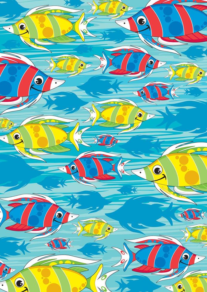 Cute Cartoon Tropical Fish Pattern vector