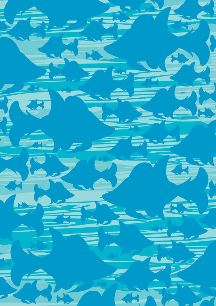 Cute Cartoon Tropical Fish in Silhouette Pattern vector