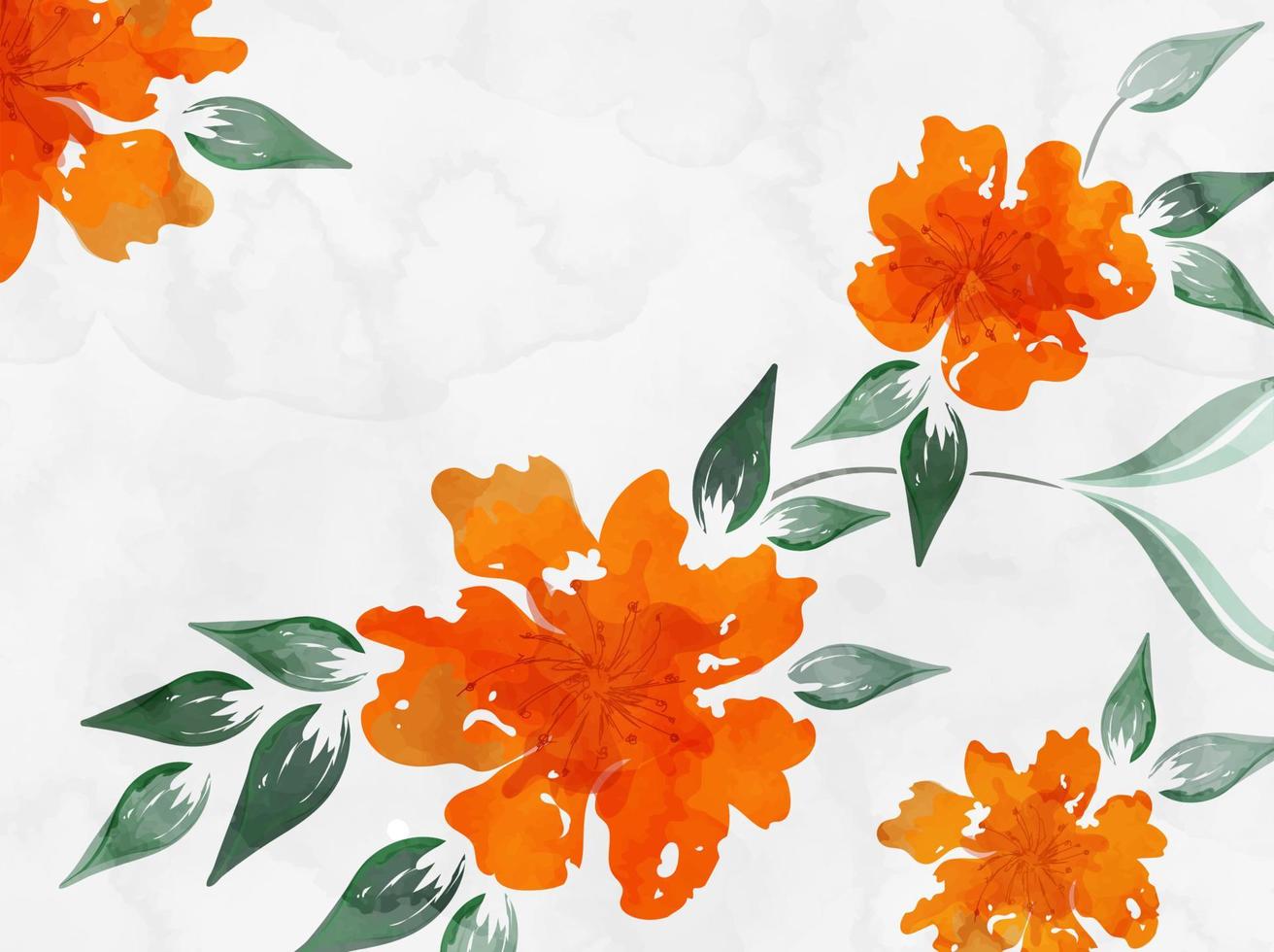 naranja acuarela efecto flores con verde hojas en blanco antecedentes. vector