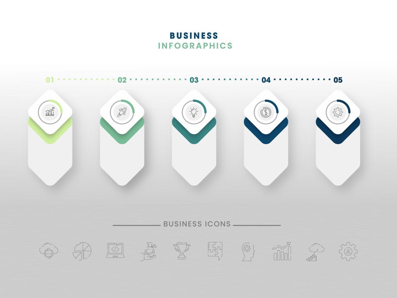 cinco pasos negocio infografia modelo diseño con íconos en ligero gris antecedentes. vector