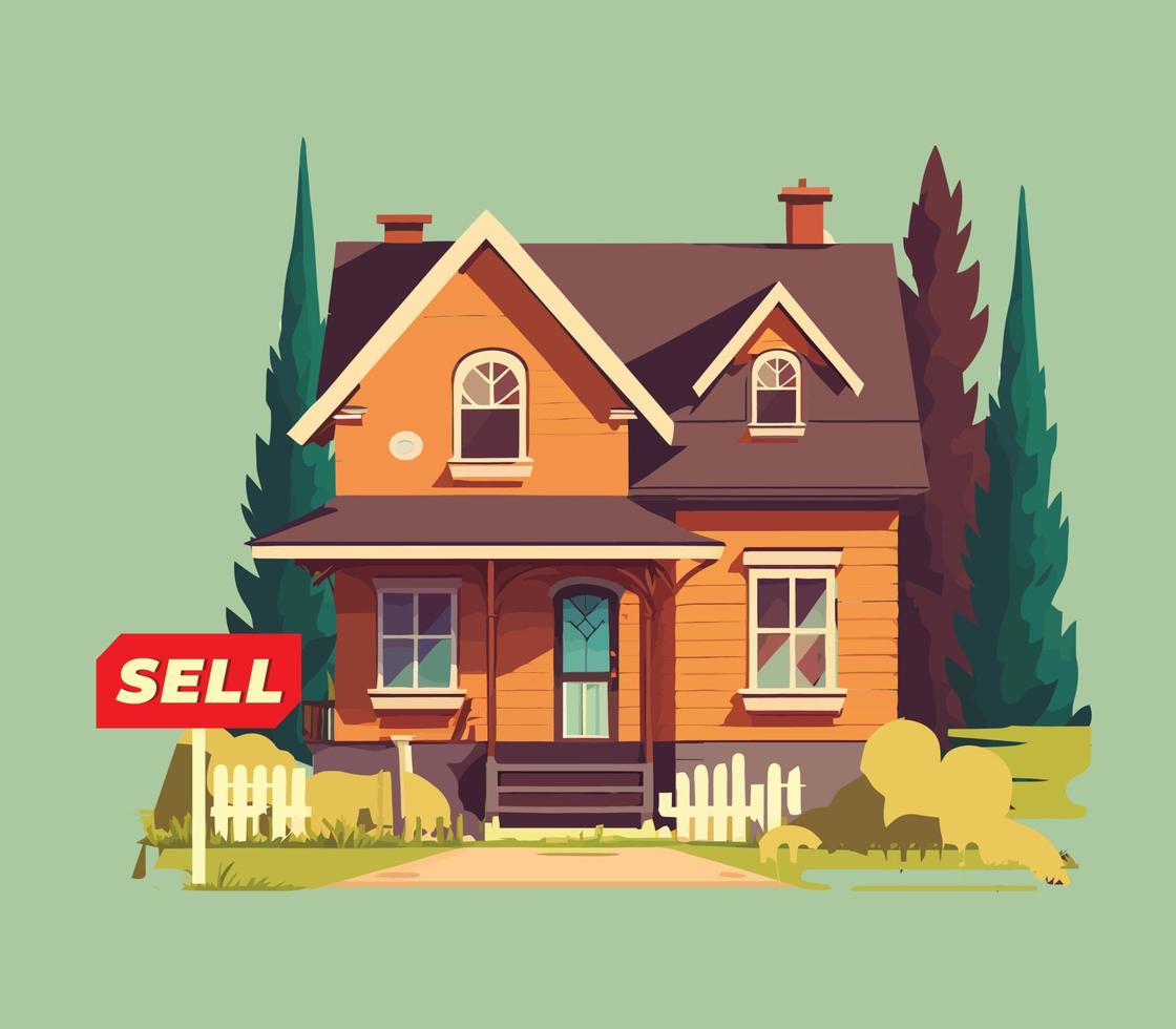 casa para vender 2d plano vector ilustración. para corredor de bienes raíces, alojamiento compañía.