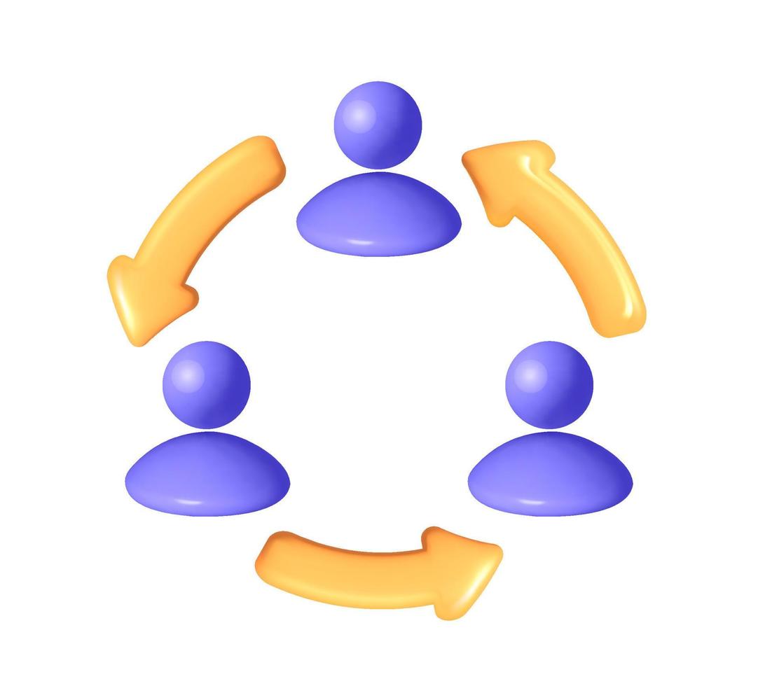 3D Vector User Sync or Switch Symbol Isolated mesh. Render User Exchange, Synchronization or File Transfer. User Profile with Arrows Icon. Employee Replacement or People Swap Position illustration