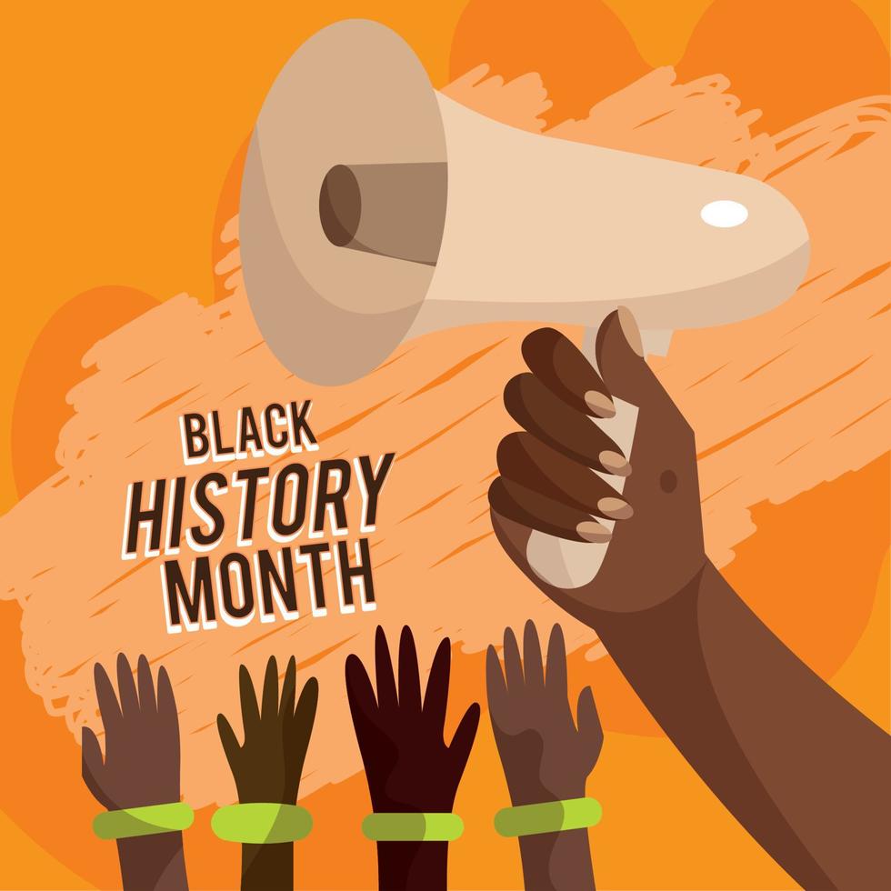 Afro american hand holding megaphone Black history month Vector illustration