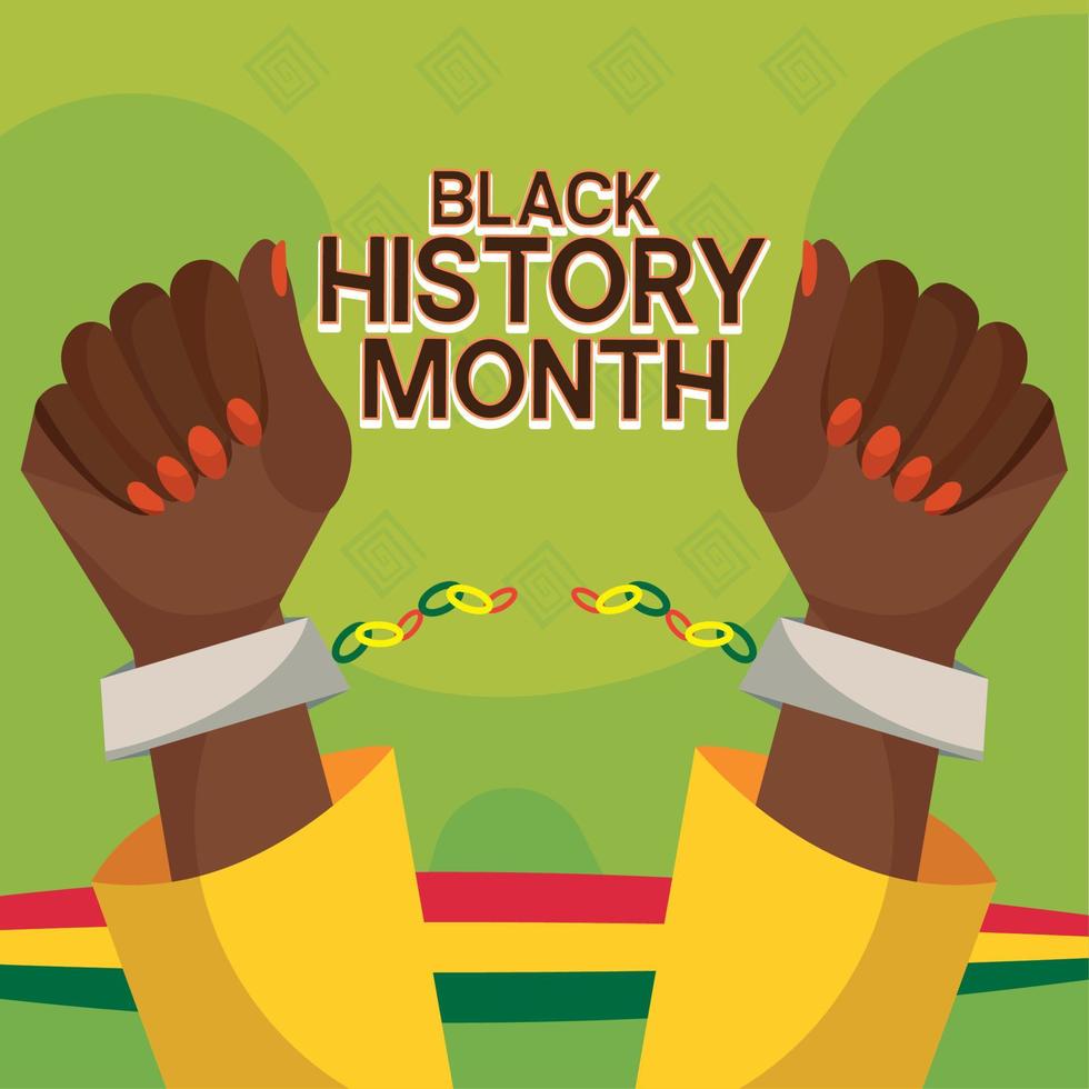 Pair of afro american hands with broken handcuffs Black history month Vector illustration