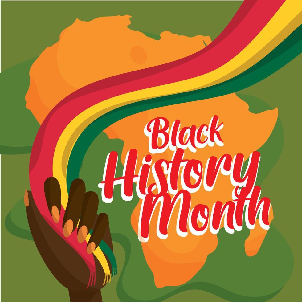 mano participación africano bandera negro historia mes póster vector ilustración