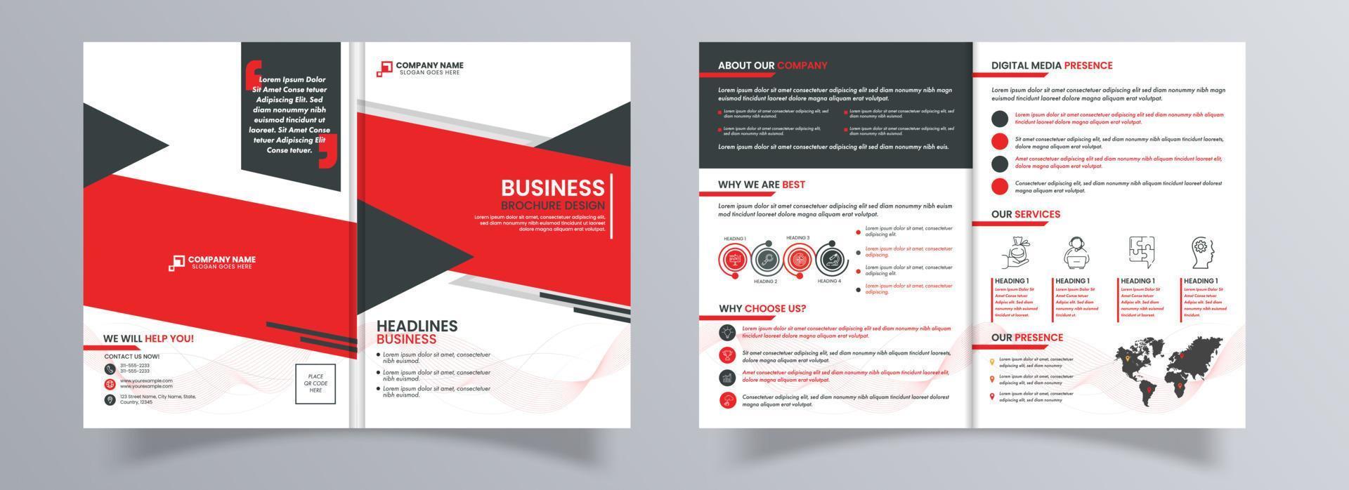 Business Bi-Fold Brochure Template Layout In Front And Back View. vector