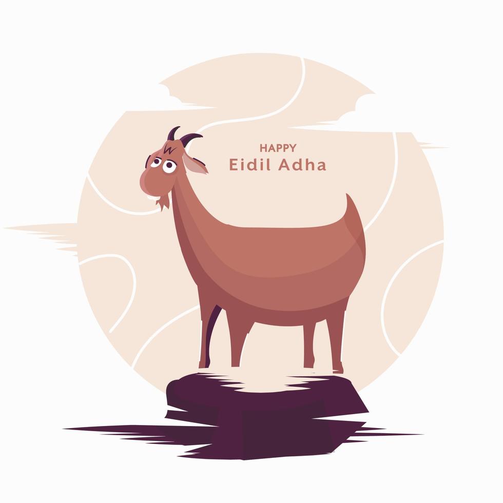 Happy Eidil Adha Celebration Concept with Cartoon Goat on Abstract Background. vector