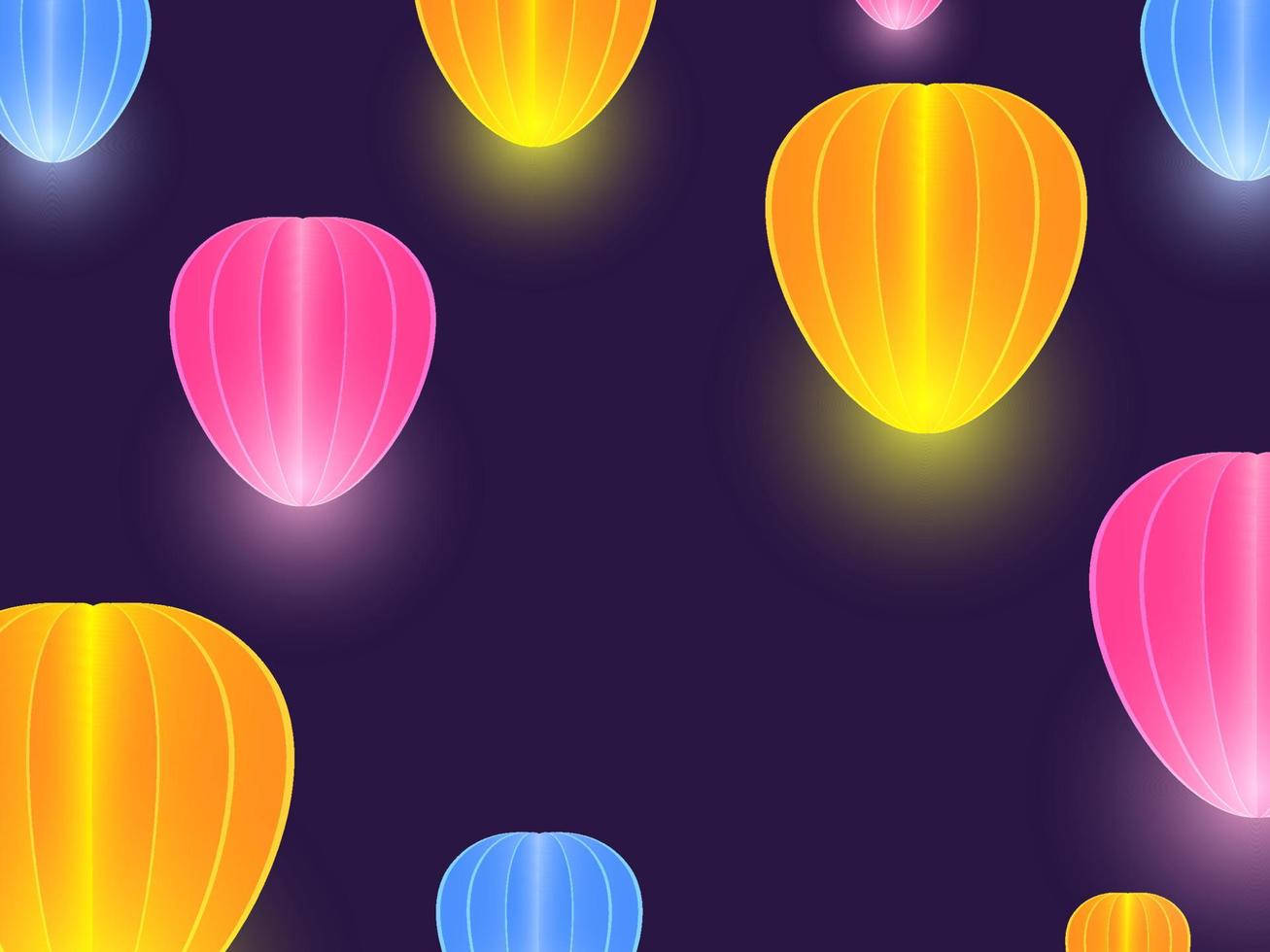 Illuminated Colorful Paper Lanterns Decorated Purple Background. vector