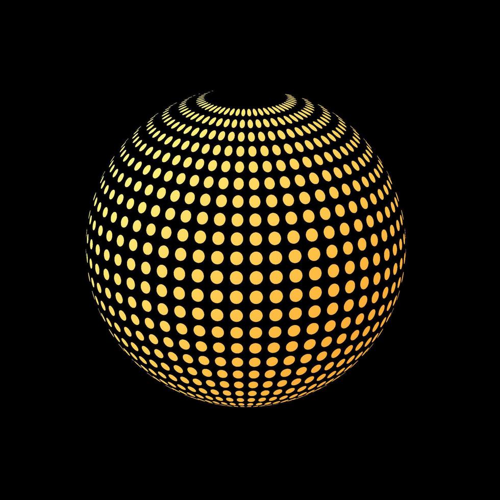 Golden sphere vector in halftone style on black background