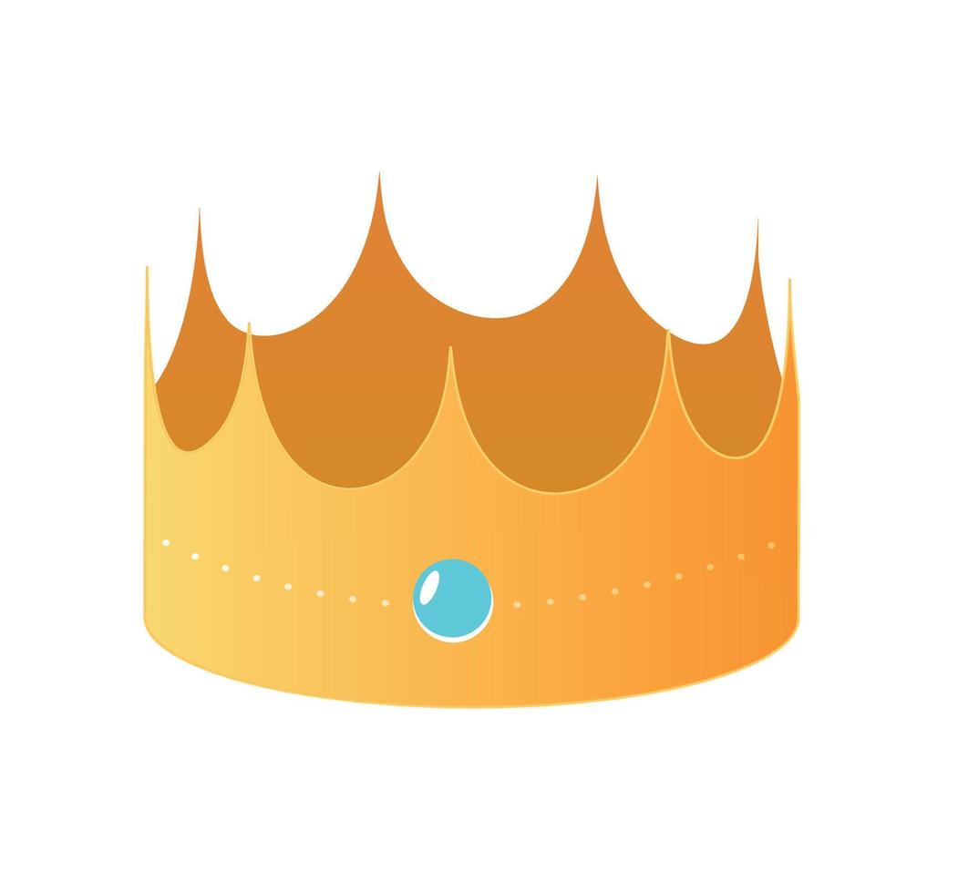 Golden crown illustration with blue stone on white background vector