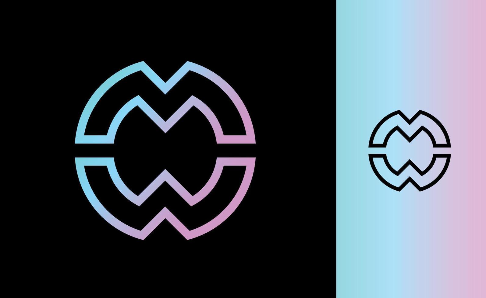 Symbol with initials MW and blue and pink gradient on black background vector