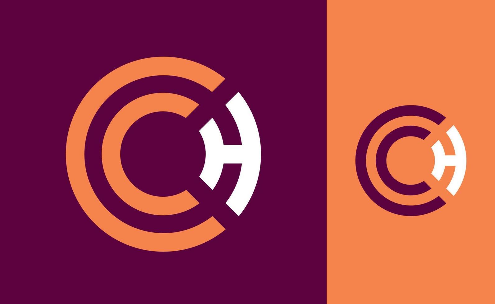 Symbol with initials CH in garnet, orange and white colors vector