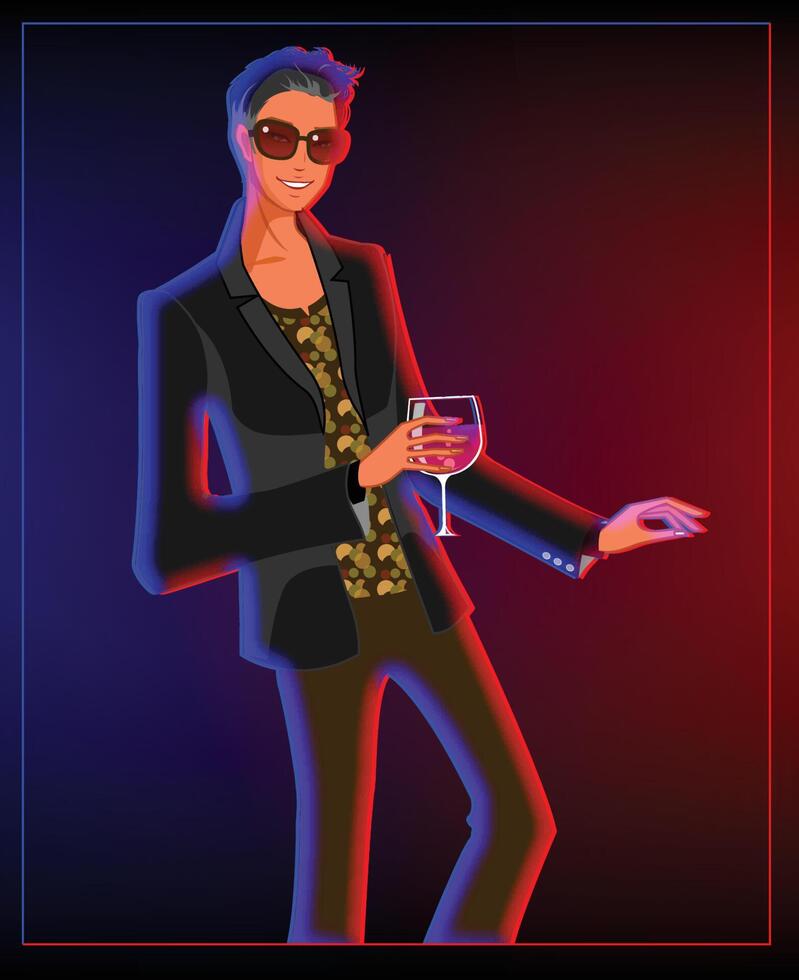 3d studio character highlight light club night dance blue red party vector