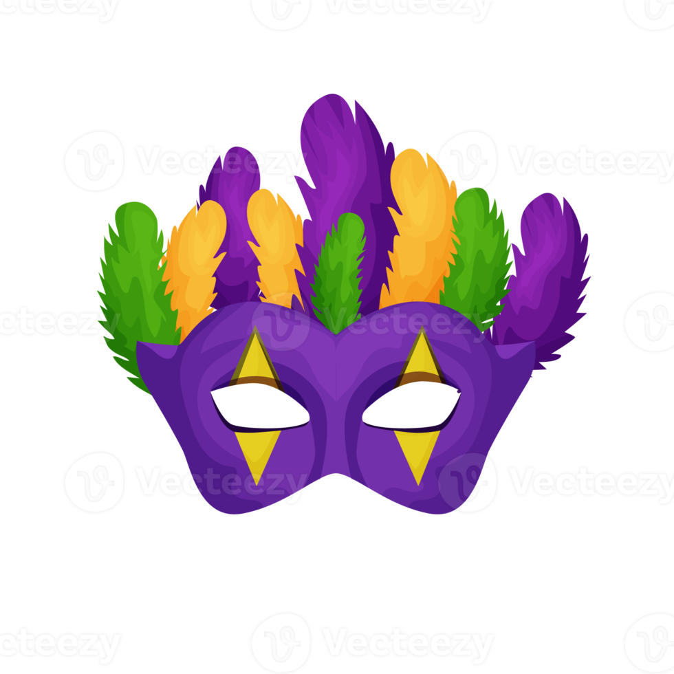 Venetian mask with feathers. mardi gras. mask for carnival, masquerade on a transparent background png