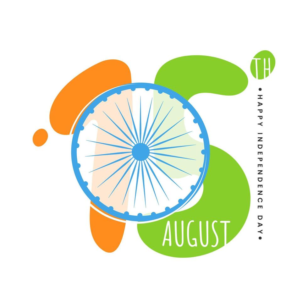 15th August Text with Ashoka Wheel on White Background for Happy Independence Day Concept. vector