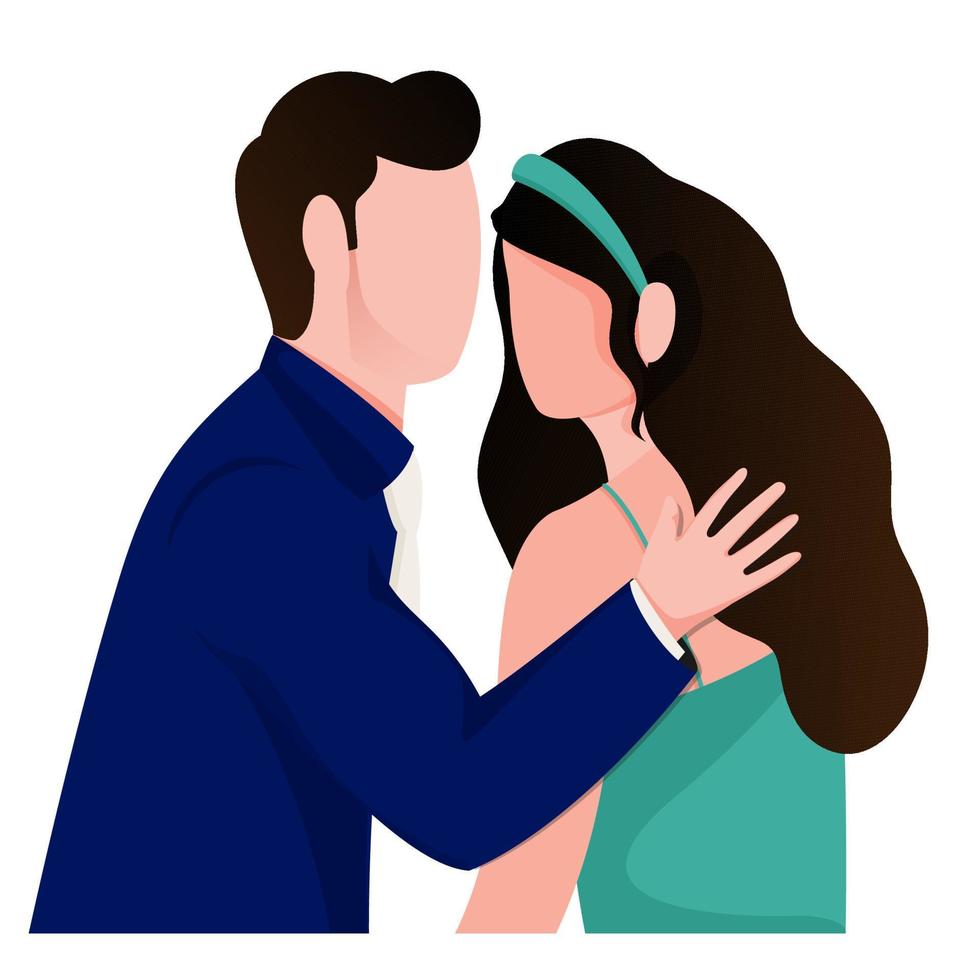 sin rostro joven amoroso Pareja personaje en blanco antecedentes. vector