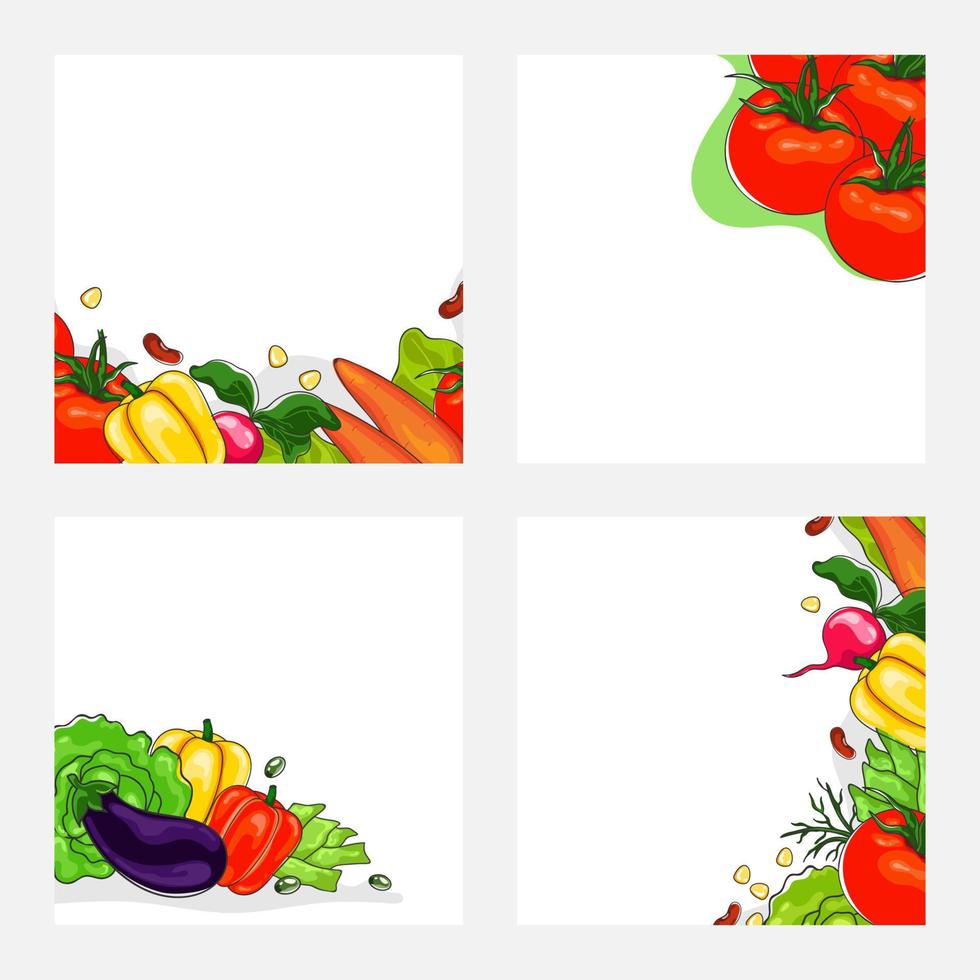 Vegetables Decorated White Background in Four Options. vector