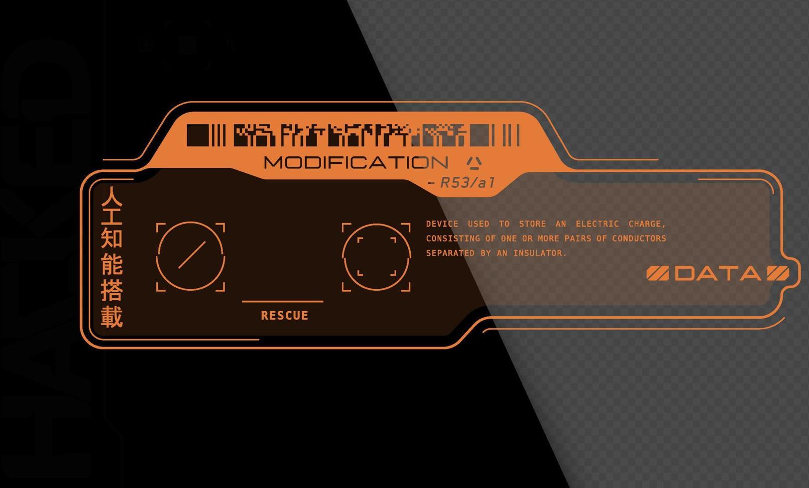 Cyberpunk decal. Vector sticker, label in futuristic style. Inscriptions and symbols, Japanese hieroglyphs for AI controlled, warning.