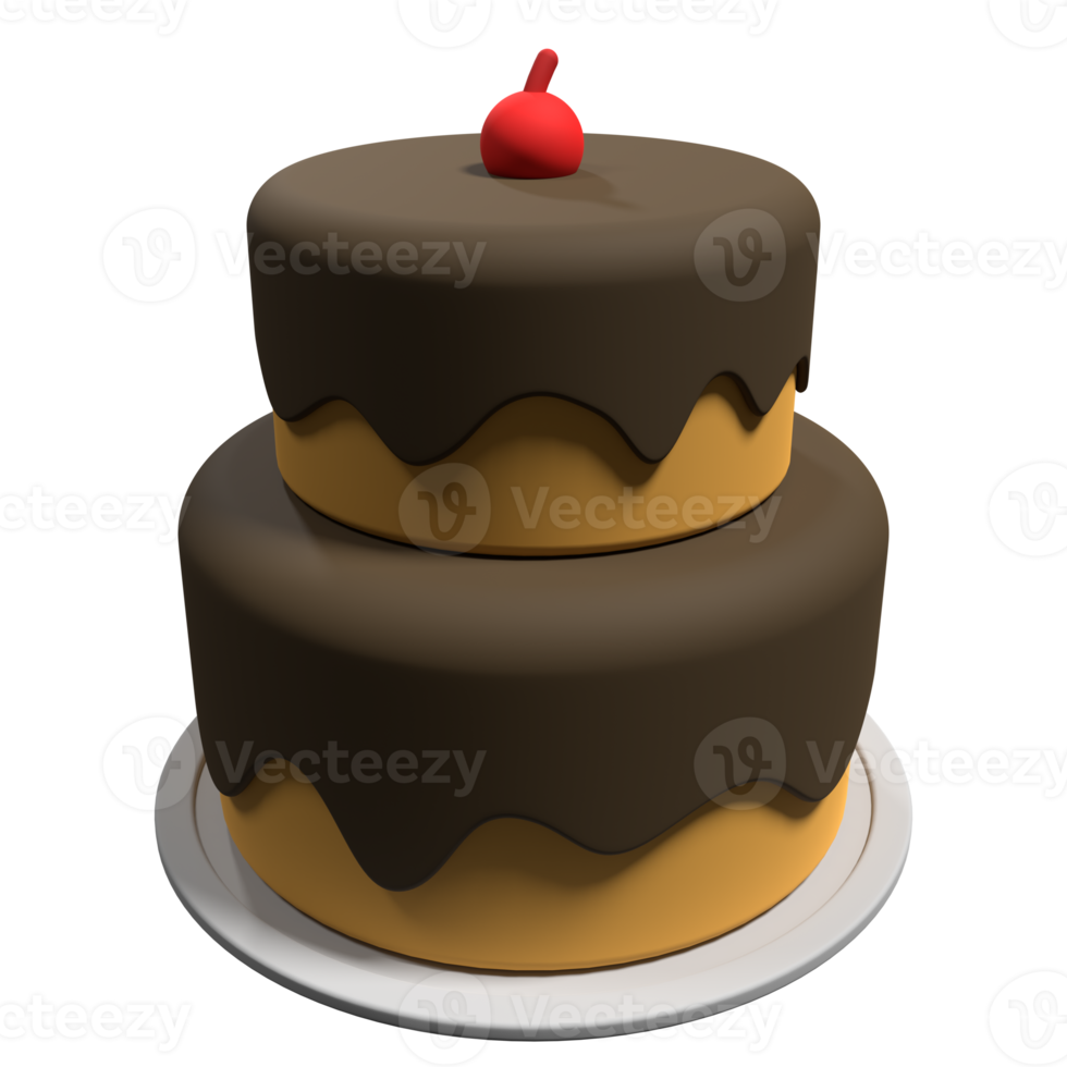 3D cake with transparent background. Realistic birthday cake. Holiday food. Cartoon creative design icon. 3D Rendering png