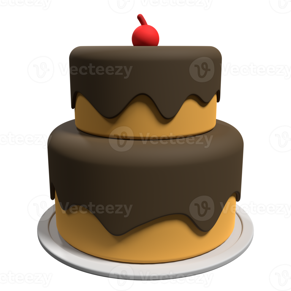 3D cake with transparent background. Realistic birthday cake. Holiday food. Cartoon creative design icon. 3D Rendering png