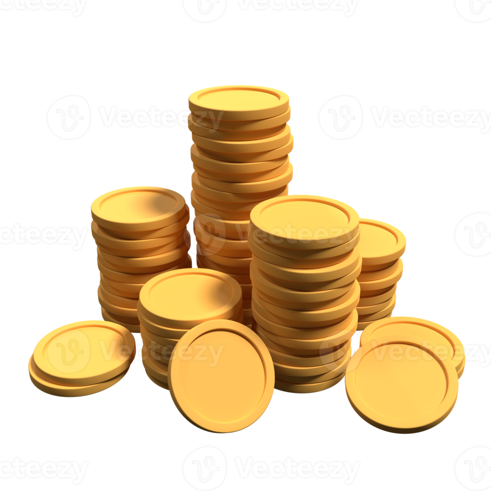 3D gold coins. Business investment. Growth calculate finance saving concept. Money growth gold coins. 3d rendering illustration png