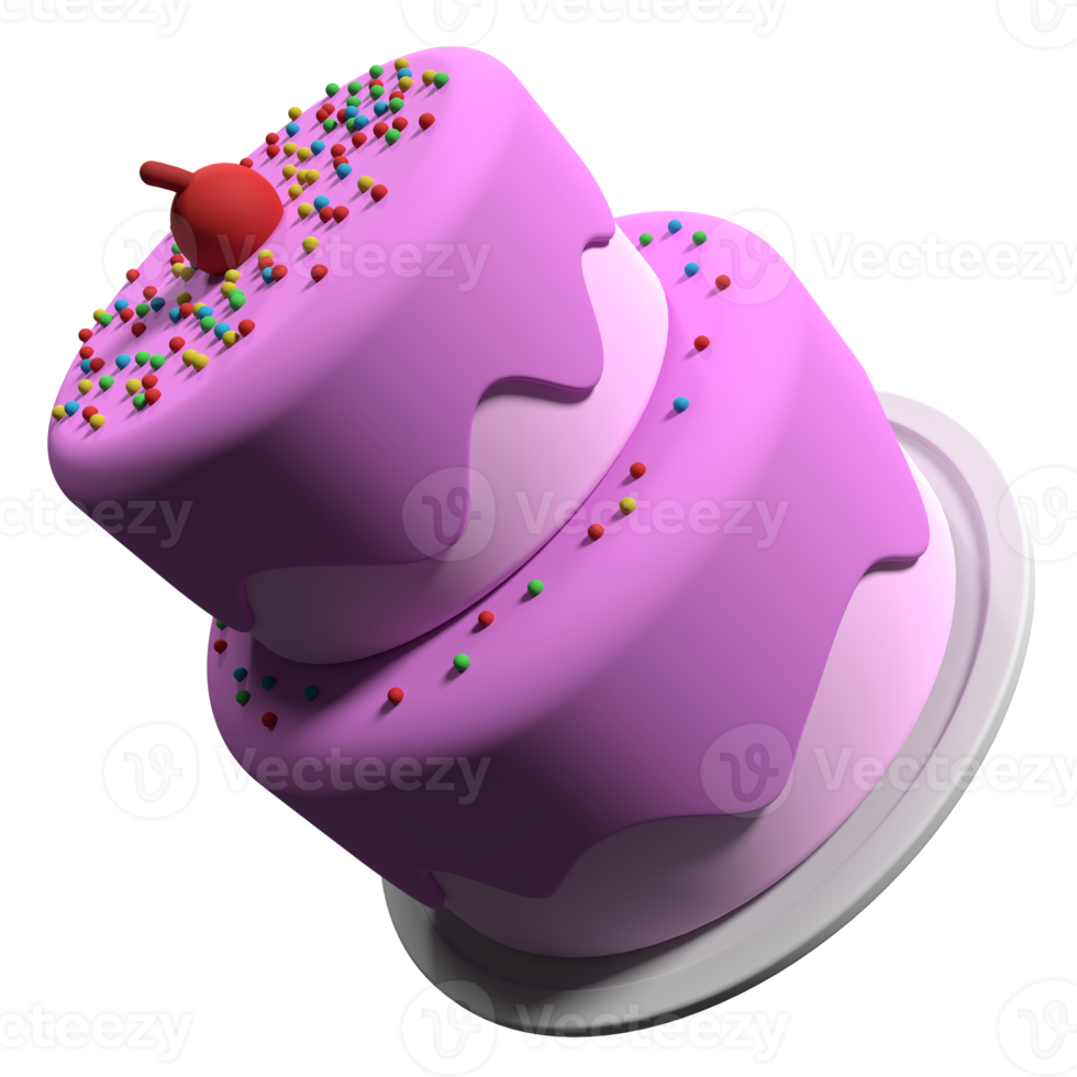 3D cake with transparent background. Realistic birthday cake. Holiday food. Cartoon creative design icon. 3D Rendering png