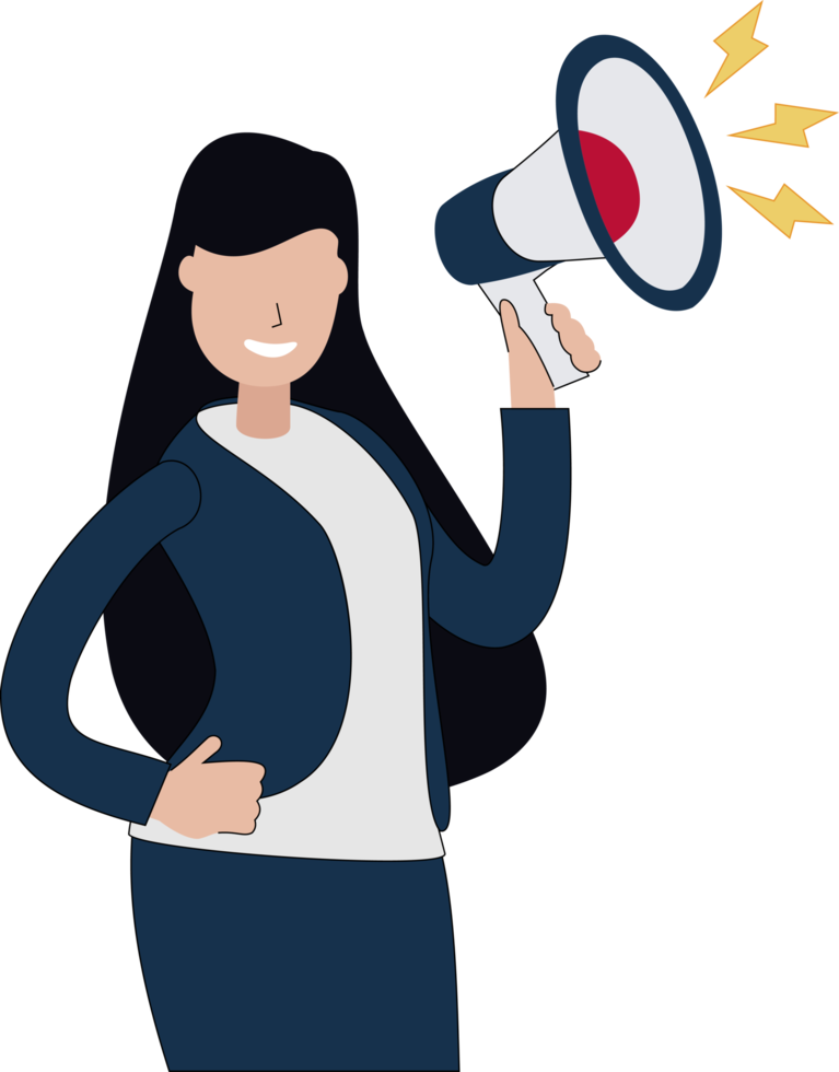 businesswoman holding megaphone. flat design illustration businesswoman holding megaphone png