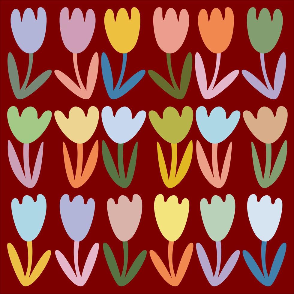 Seamless pattern with tulip flower elements. Hand-drawn illustration. vector