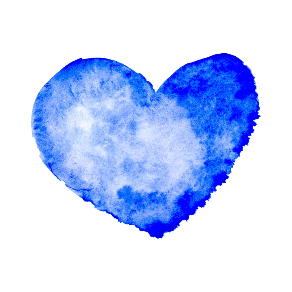 Watercolor blue painted heart shape. Transparent heart shape and love symbol for design png