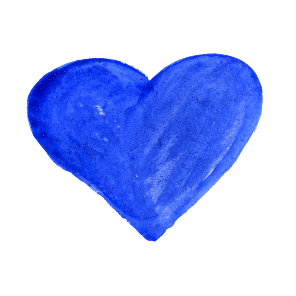Watercolor blue painted heart shape. Transparent heart shape and love symbol for design png