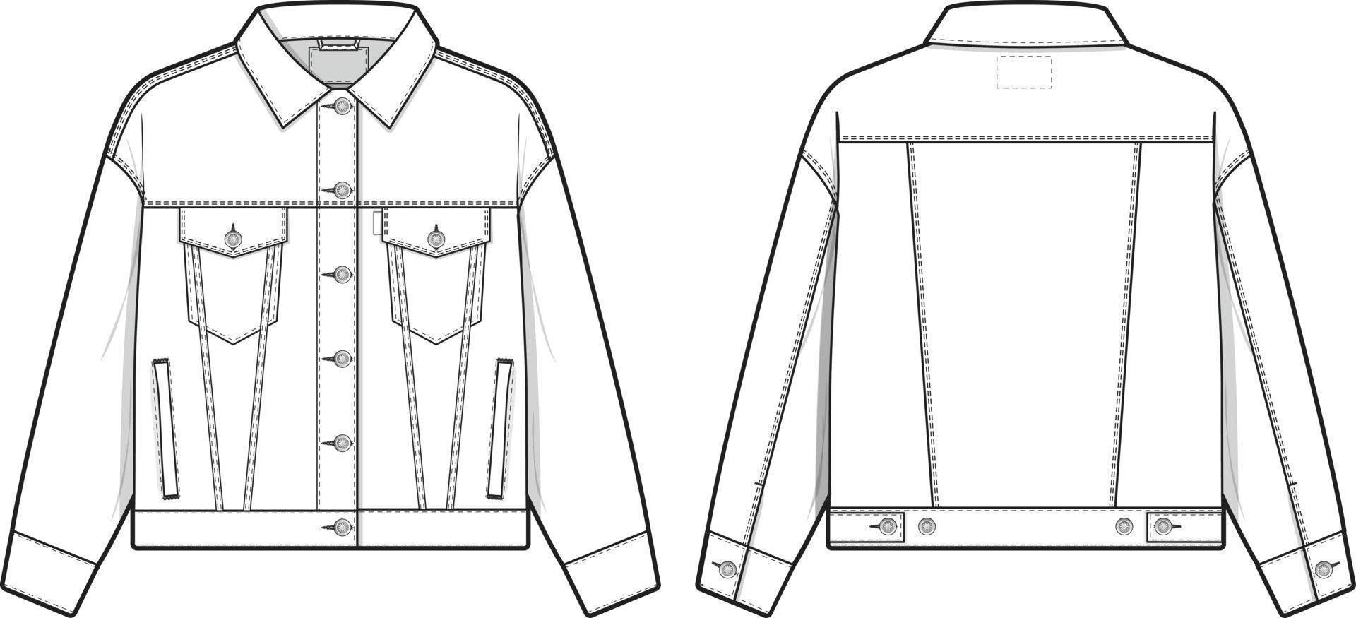 Women regular fit denim jean jacket trucker vector flat technical Women regular fit denim jean jacket trucker vector flat technical