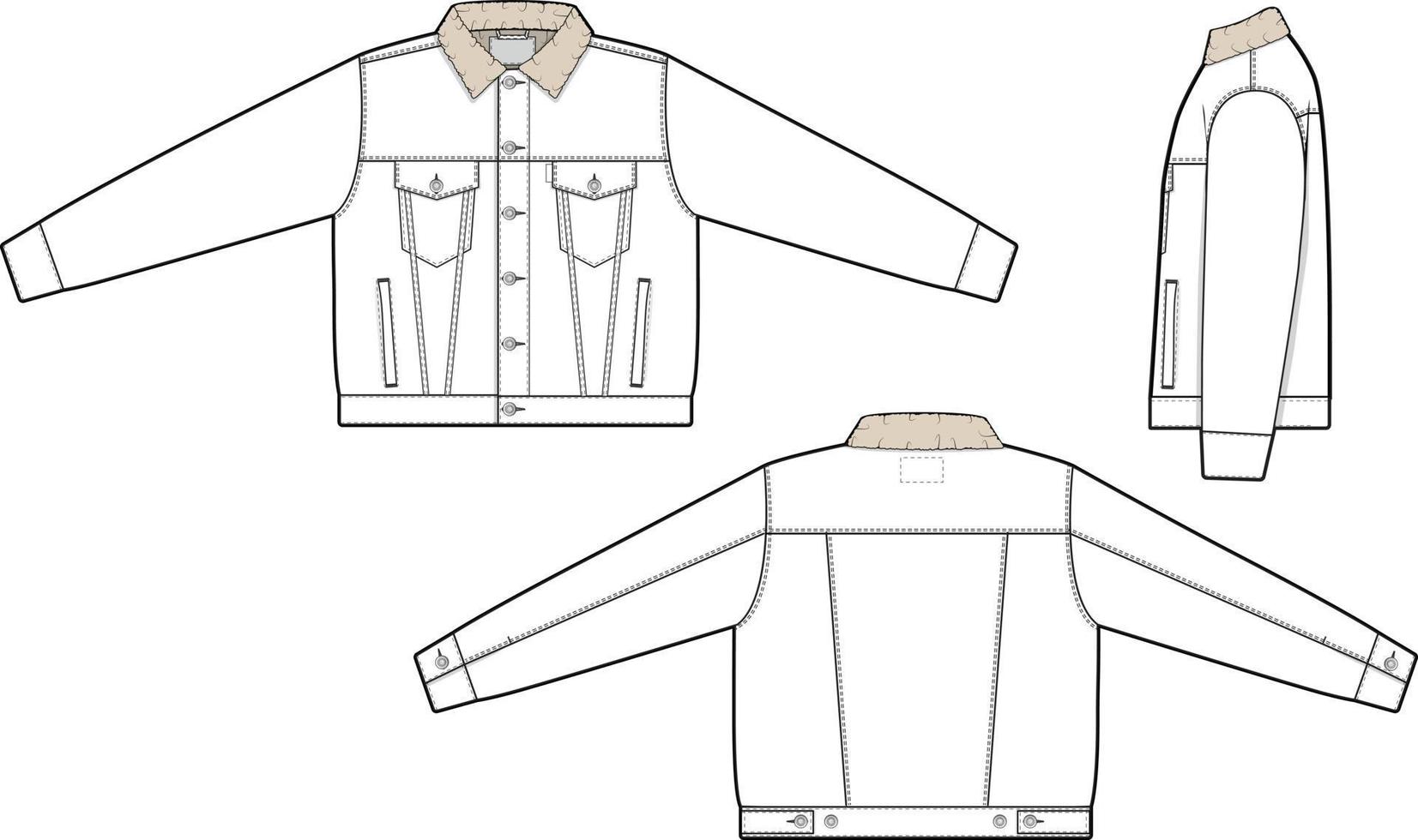 mujer de gran tamaño Sherpa mezclilla chaqueta camionero vector plano técnico dibujo ilustración Bosquejo modelo para diseño y tecnología paquetes Moda canalla ropa de calle Moda marca diseño herramienta recurso archivo holgado.