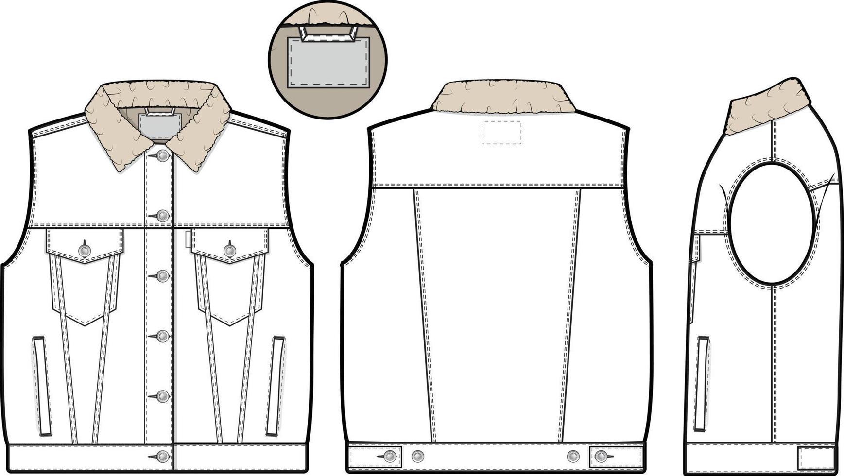 mujer Sherpa mezclilla chaleco camionero vector plano técnico dibujo ilustración Bosquejo modelo para diseño y tecnología paquetes Moda canalla ropa de calle Moda marca diseño herramienta recurso archivo regular adaptar.