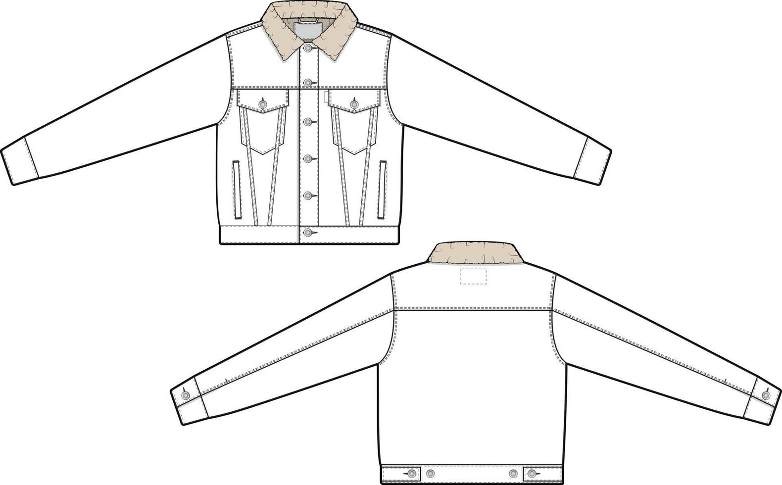 hombres unisexo recortado Sherpa mezclilla vaquero chaqueta camionero vector plano técnico dibujo ilustración Bosquejo modelo para diseño y tecnología paquetes Moda canalla ropa de calle Moda marca diseño recurso archivo