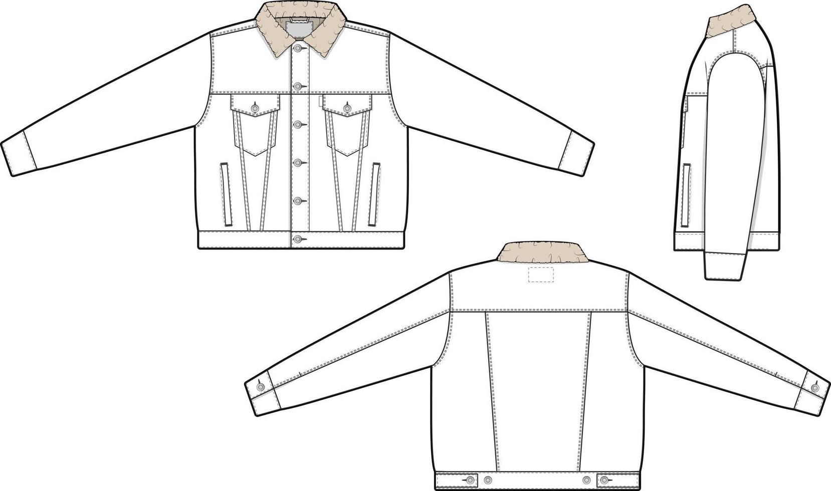 hombres unisexo de gran tamaño Sherpa mezclilla vaquero chaqueta camionero vector plano técnico dibujo ilustración Bosquejo modelo para diseño y tecnología paquetes Moda canalla ropa de calle Moda marca diseño archivo holgado.