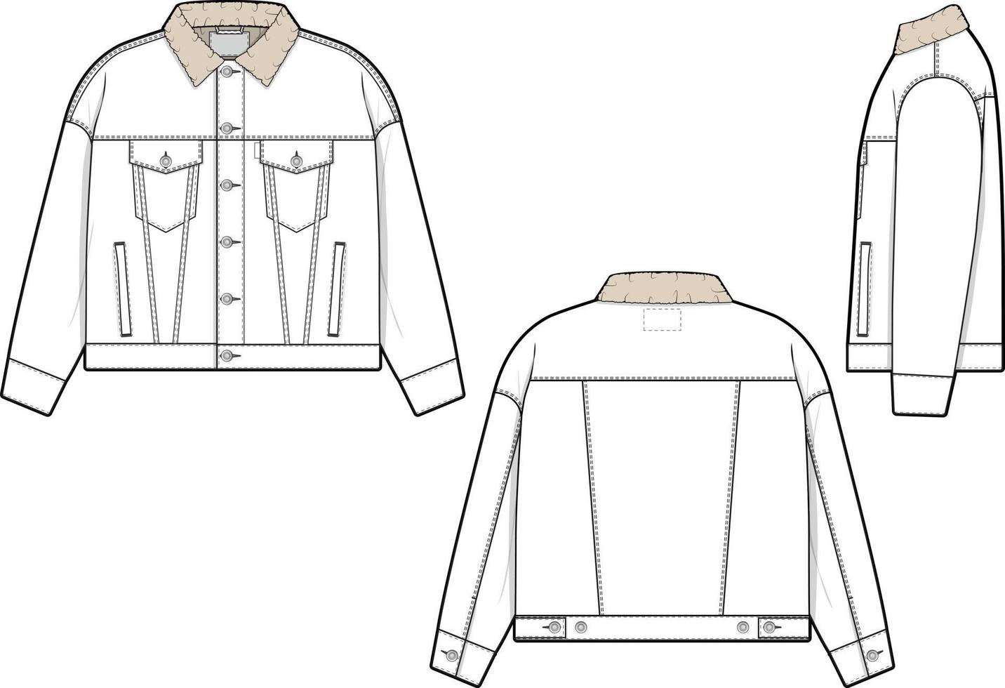 hombres unisexo de gran tamaño Sherpa mezclilla vaquero chaqueta camionero vector plano técnico dibujo ilustración Bosquejo modelo para diseño y tecnología paquetes Moda canalla ropa de calle Moda marca diseño archivo holgado.