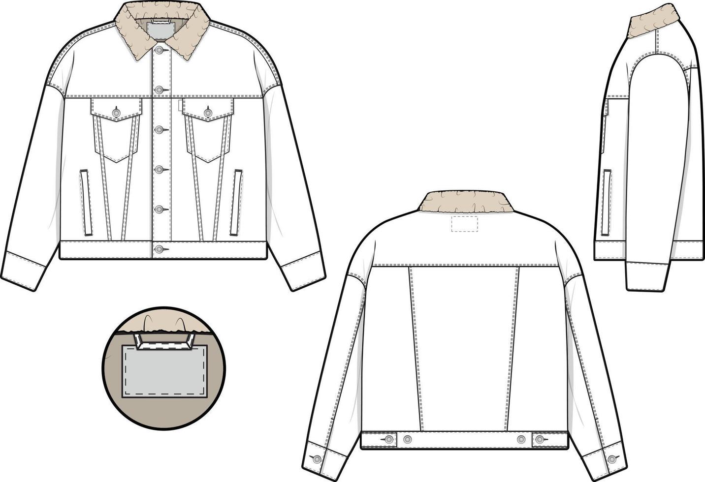 hombres unisexo de gran tamaño Sherpa mezclilla vaquero chaqueta camionero vector plano técnico dibujo ilustración Bosquejo modelo para diseño y tecnología paquetes Moda canalla ropa de calle Moda marca diseño archivo holgado.