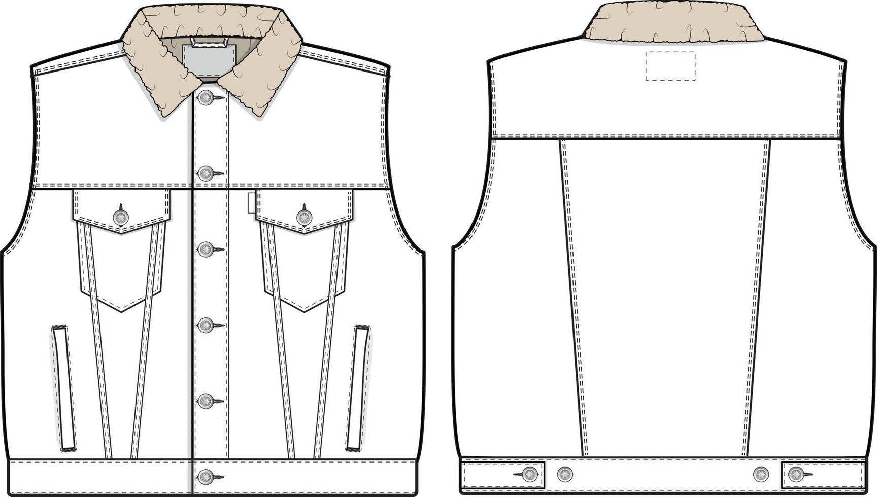 hombres unisexo de gran tamaño Sherpa vaquero mezclilla chaleco camionero vector plano técnico dibujo ilustración Bosquejo modelo para diseño y tecnología paquetes Moda canalla ropa de calle Moda marca diseño herramienta recurso archivo