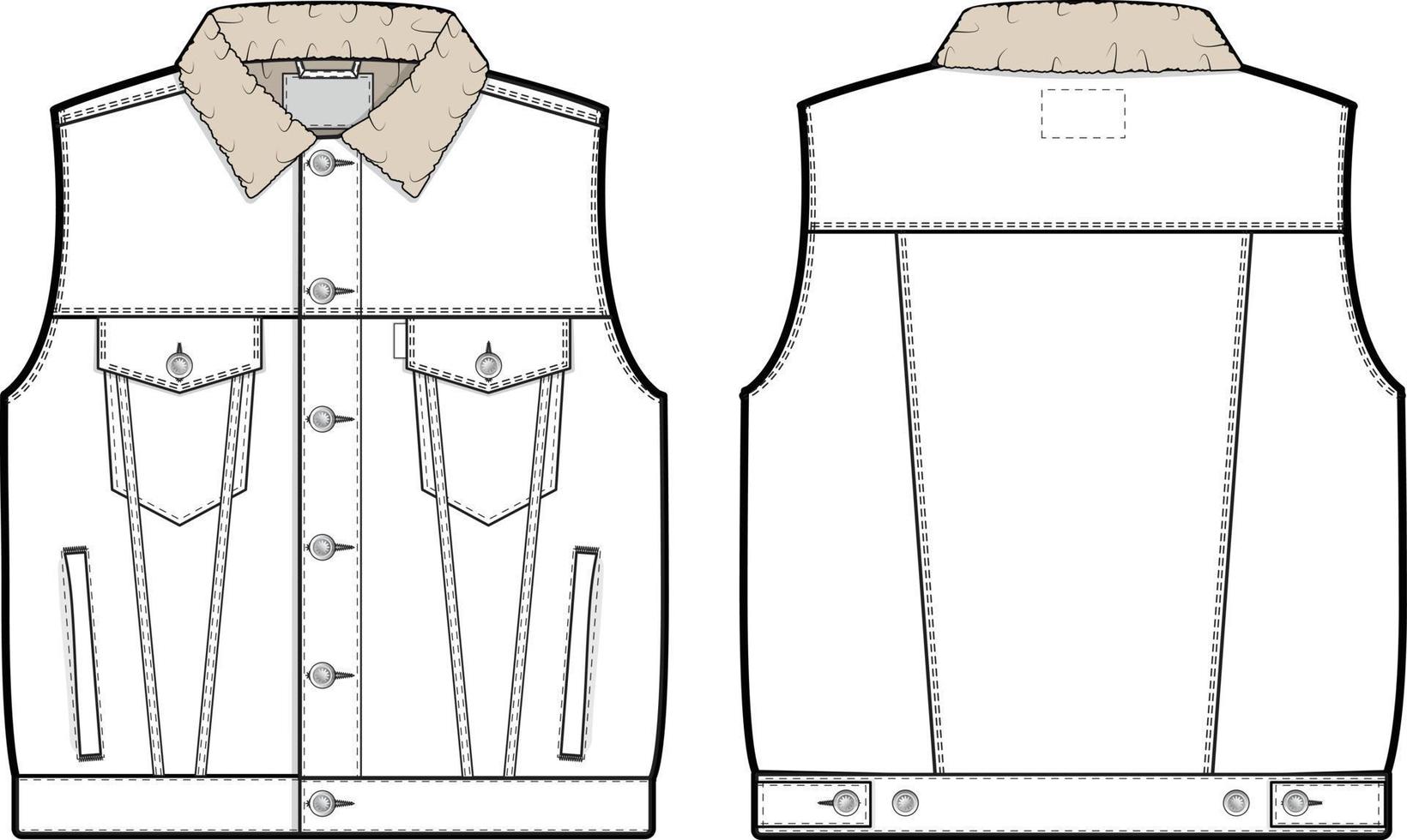 hombres unisexo Sherpa mezclilla chaleco camionero vector plano técnico dibujo ilustración Bosquejo modelo para diseño y tecnología paquetes Moda canalla ropa de calle Moda marca diseño herramienta recurso archivo regular adaptar.