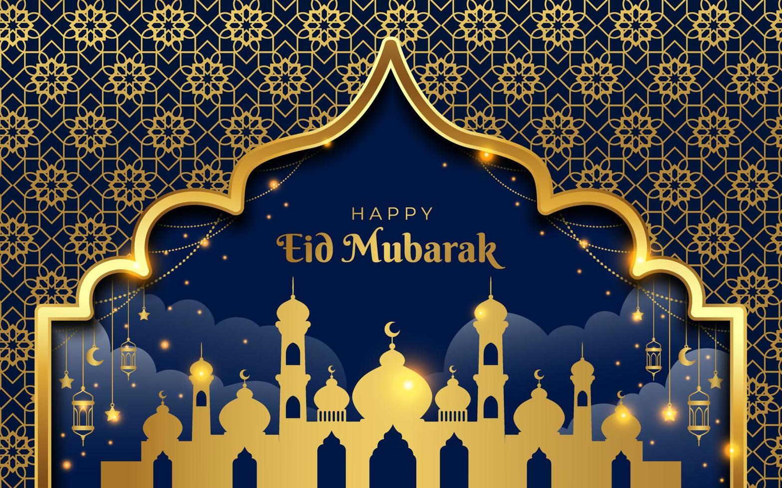 Happy Eid Mubarak Greeting Background with Mosque vector