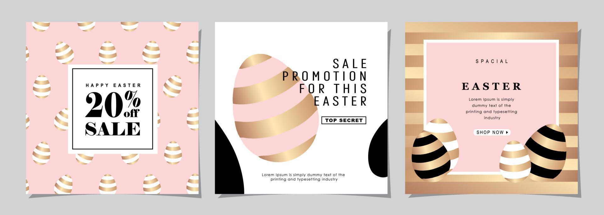 Happy Easter Set of Sale banners, social media, greeting cards, posters, holiday covers. Trendy design with typography, hand painted plants, dots, eggs and bunny, in pastel colors. banner background. vector