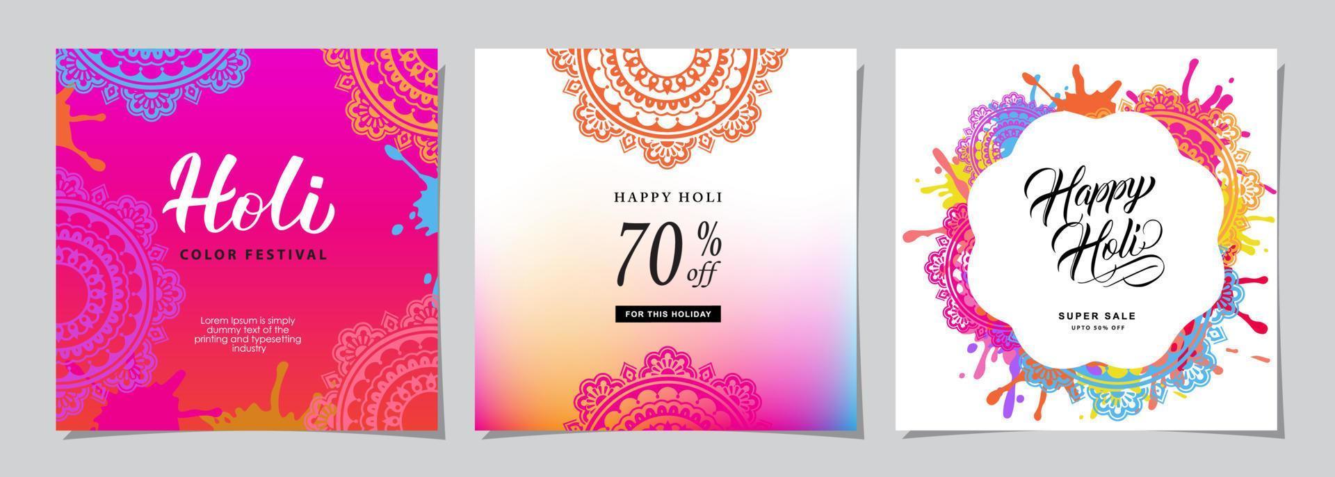 Happy Holi celebration set banner. background design for Indian Festival of Colors, social media, website banners, poster for sale and promotion template. vector illustration.